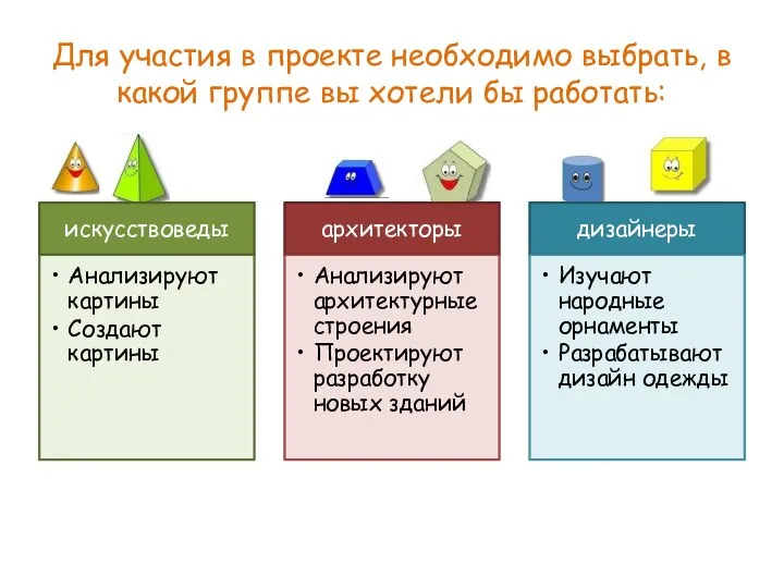 Для участия в проекте необходимо выбрать, в какой группе вы хотели бы работать: