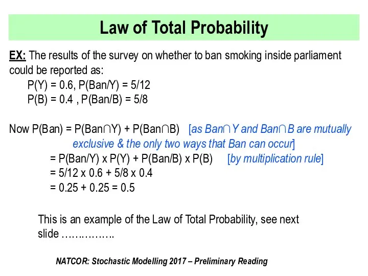 Law of Total Probability EX: The results of the survey on