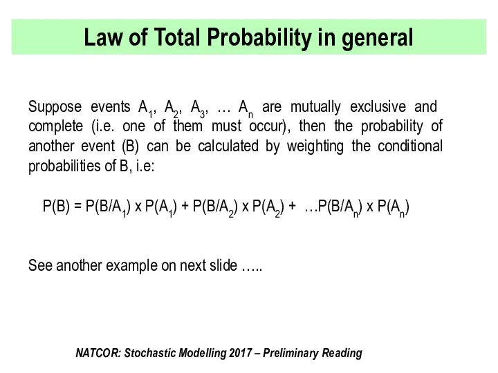 Law of Total Probability in general Suppose events A1, A2, A3,