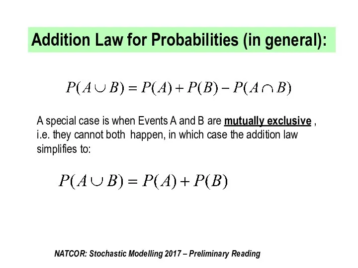 Addition Law for Probabilities (in general): A special case is when