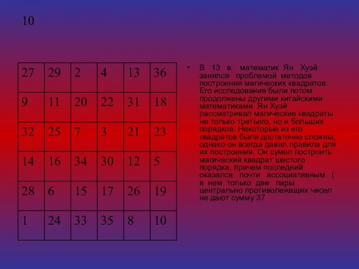 10 В 13 в. математик Ян Хуэй занялся проблемой методов построения