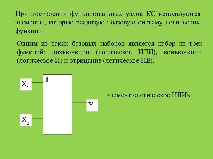 При построении функциональных узлов КС используются элементы, которые реализуют базовую систему