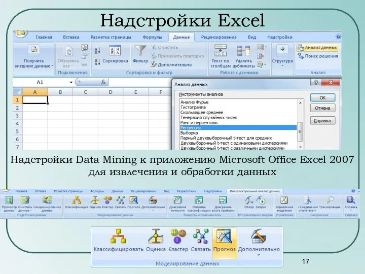 Надстройки Excel Надстройки Data Mining к приложению Microsoft Office Excel 2007 для извлечения и обработки данных