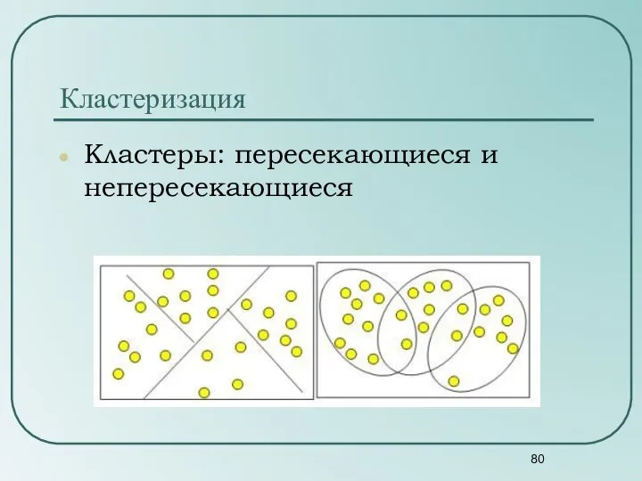 Кластеризация Кластеры: пересекающиеся и непересекающиеся