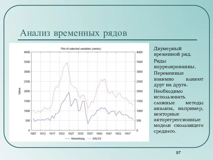 Анализ временных рядов Двумерный временной ряд. Ряды коррелированны. Переменные взаимно влияют