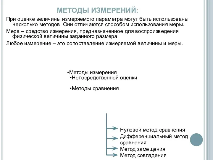 МЕТОДЫ ИЗМЕРЕНИЙ: При оценке величины измеряемого параметра могут быть использованы несколько