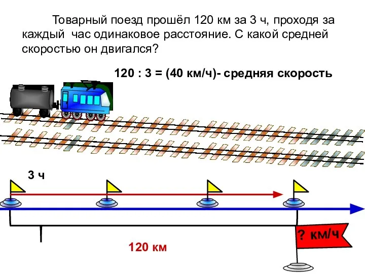 Товарный поезд прошёл 120 км за 3 ч, проходя за каждый