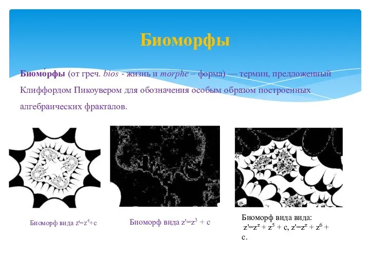 Биоморфы Биомо́рфы (от греч. bios - жизнь и morphe – форма)