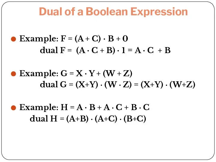 Dual of a Boolean Expression Example: F = (A + C)