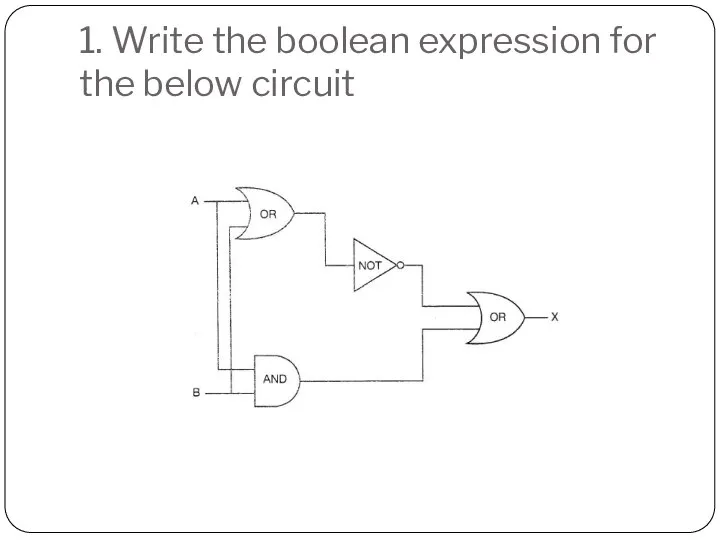 1. Write the boolean expression for the below circuit