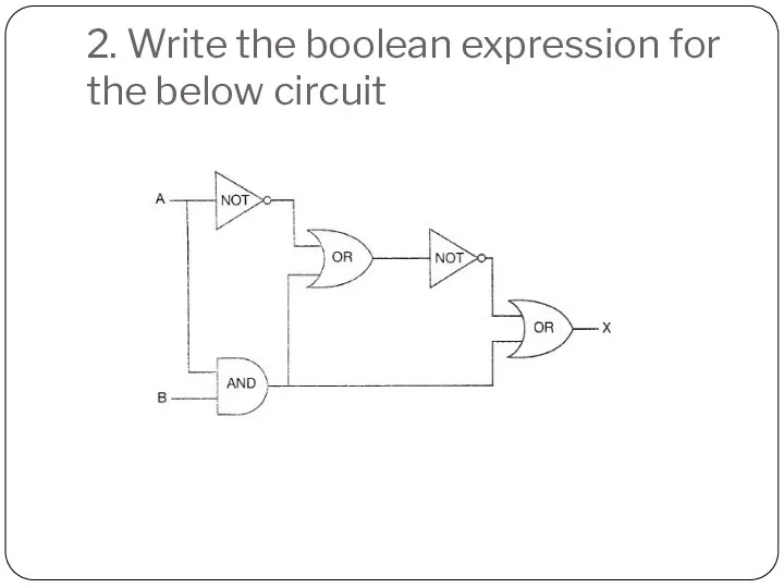 2. Write the boolean expression for the below circuit