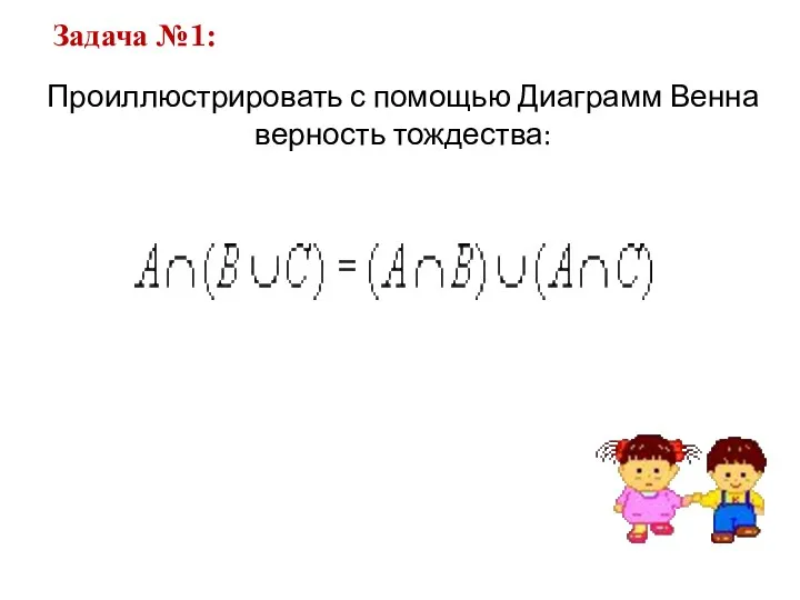 Задача №1: Проиллюстрировать с помощью Диаграмм Венна верность тождества: