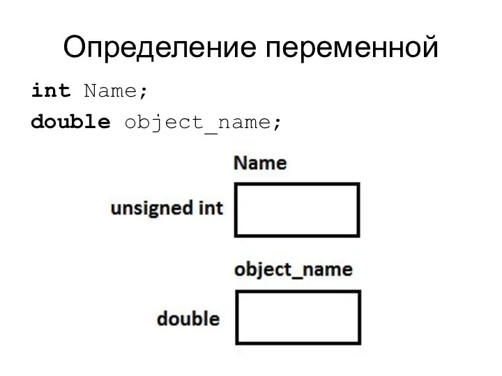 Определение переменной int Name; double object_name;