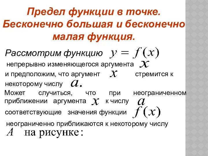 Предел функции в точке. Бесконечно большая и бесконечно малая функция.