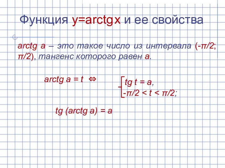 Функция y=arctg x и ее свойства arctg а – это такое