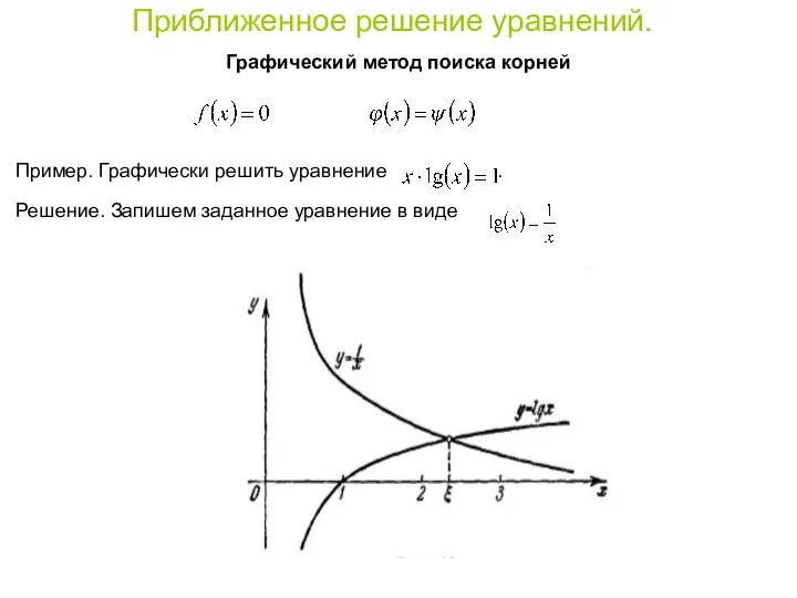 Приближенное решение уравнений. Графический метод поиска корней Пример. Графически решить уравнение