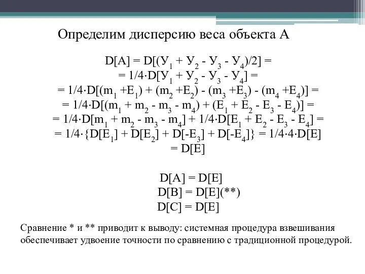 Сравнение * и ** приводит к выводу: системная процедура взвешивания обеспечивает