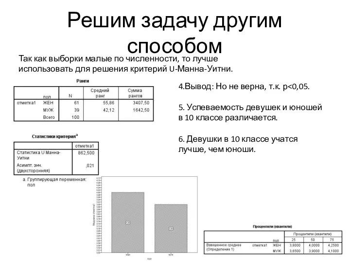 Решим задачу другим способом Так как выборки малые по численности, то