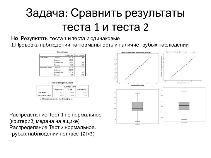 Задача: Сравнить результаты теста 1 и теста 2 Но: Результаты теста