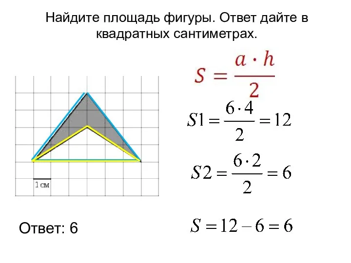 Ответ: 6 Найдите площадь фигуры. Ответ дайте в квадратных сантиметрах.