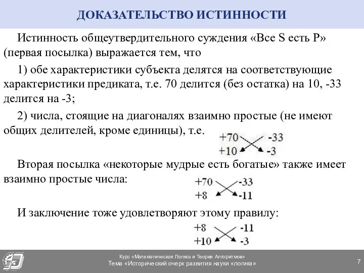 ДОКАЗАТЕЛЬСТВО ИСТИННОСТИ Истинность общеутвердительного суждения «Все S есть P» (первая посылка)