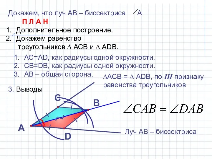 Докажем, что луч АВ – биссектриса А П Л А Н