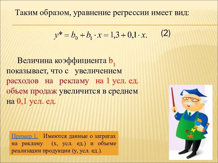 Величина коэффициента b1 показывает, что с увеличением расходов на рекламу на