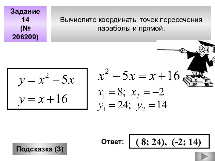 Вычислите координаты точек пересечения параболы и прямой. Задание 14 (№ 206209)