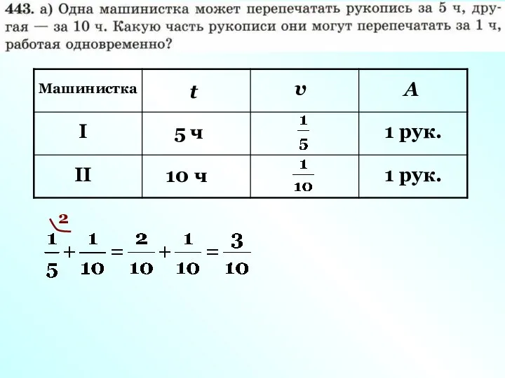 Машинистка I II t v А 5 ч 10 ч 1 рук. 1 рук. 2