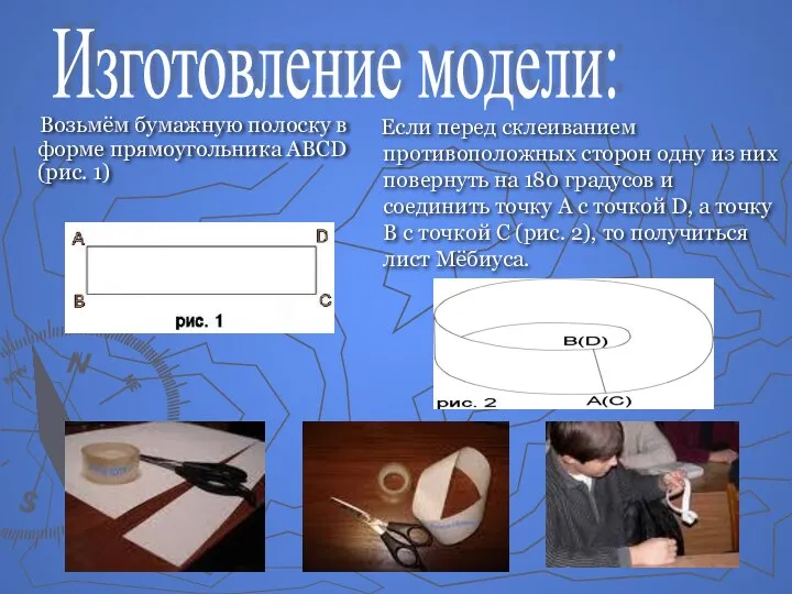 Возьмём бумажную полоску в форме прямоугольника ABCD (рис. 1) Если перед