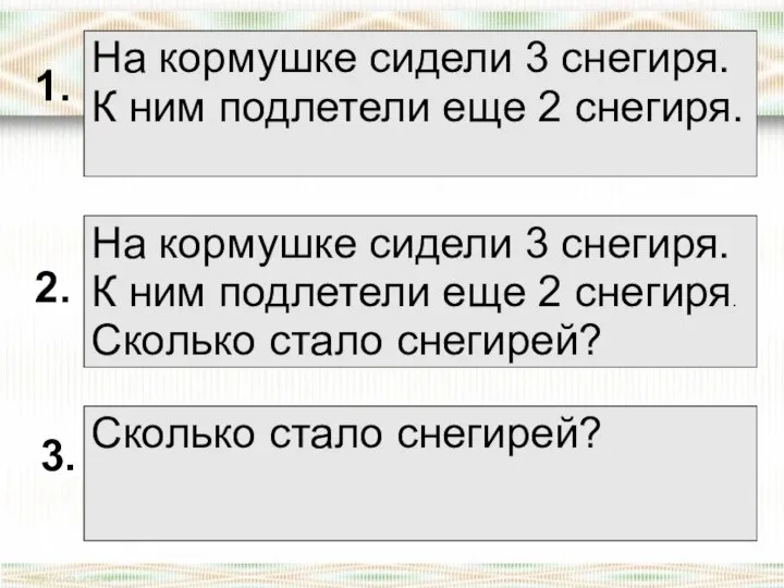 На кормушке сидели 3 снегиря. К ним подлетели еще 2 снегиря.