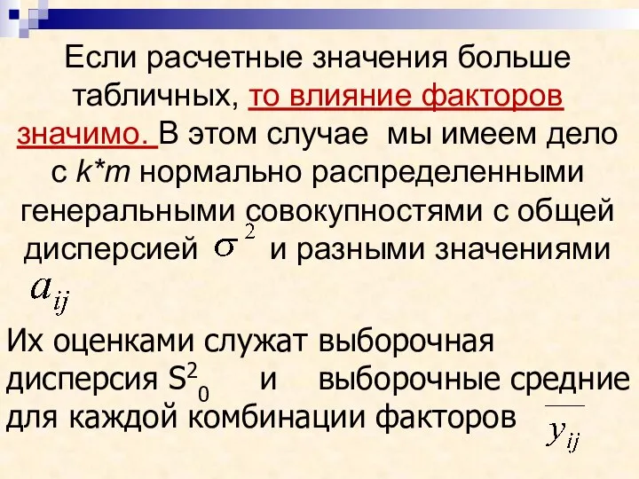 Если расчетные значения больше табличных, то влияние факторов значимо. В этом