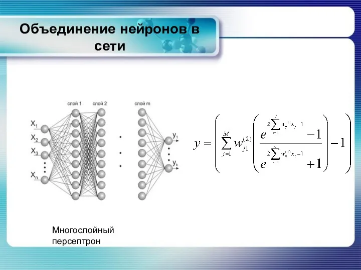 Объединение нейронов в сети Многослойный персептрон