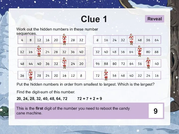 Clue 1 Work out the hidden numbers in these number sequences.