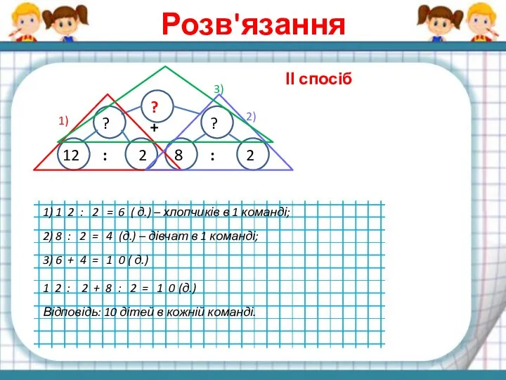 Розв'язання ІІ спосіб ? ? ? + 12 2 : 8