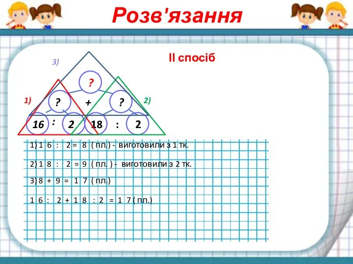 Розв'язання ? ? + ? 16 2 : 1) 2) 18