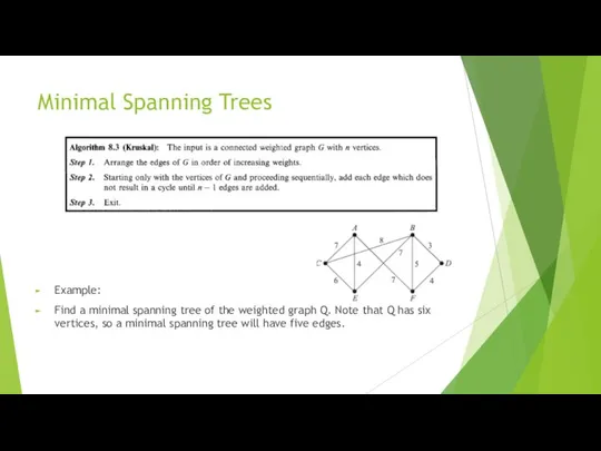 Minimal Spanning Trees Example: Find a minimal spanning tree of the