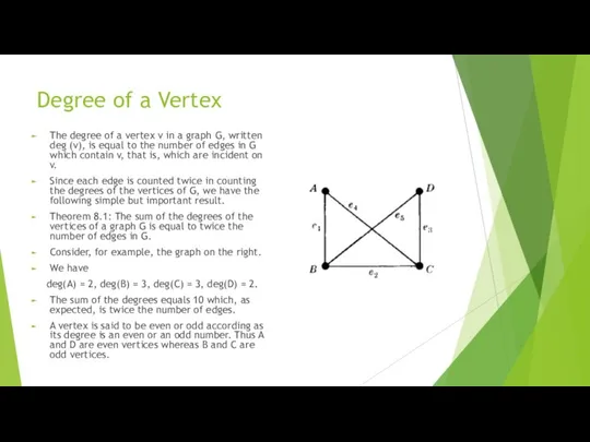 Degree of a Vertex The degree of a vertex v in