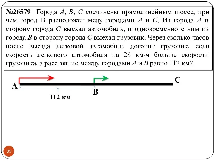 №26579 Города А, В, С соединены прямолинейным шоссе, при чём город
