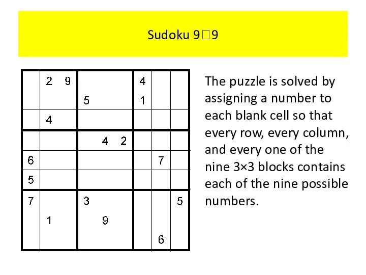 Sudoku 99 The puzzle is solved by assigning a number to