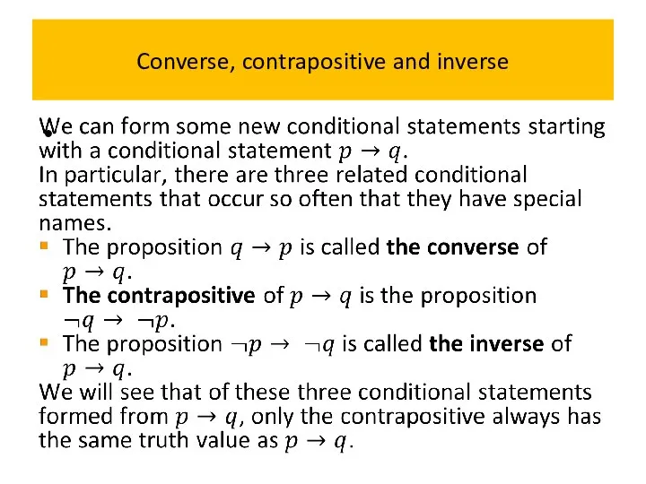 Converse, contrapositive and inverse