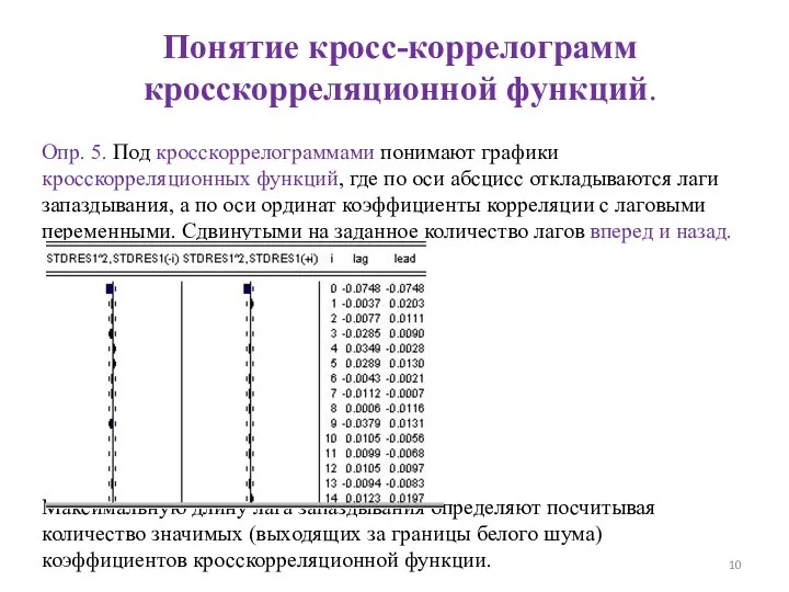 Понятие кросс-коррелограмм кросскорреляционной функций. Опр. 5. Под кросскоррелограммами понимают графики кросскорреляционных