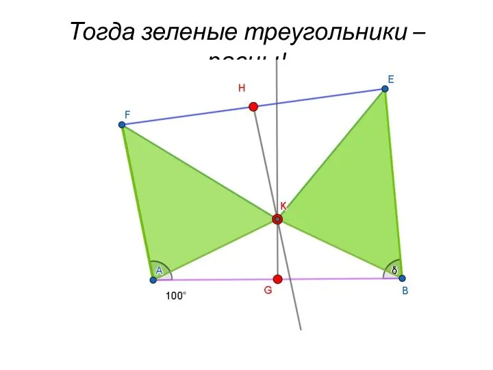 Тогда зеленые треугольники – равны!
