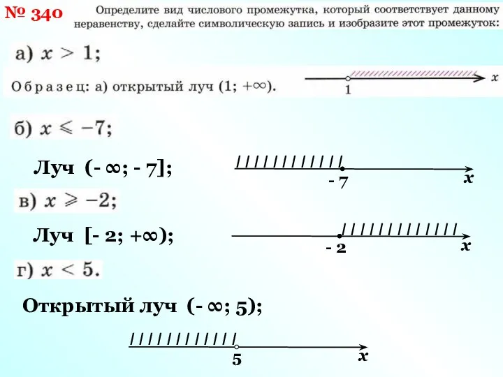 № 340 Луч (- ∞; - 7]; - 7 I I