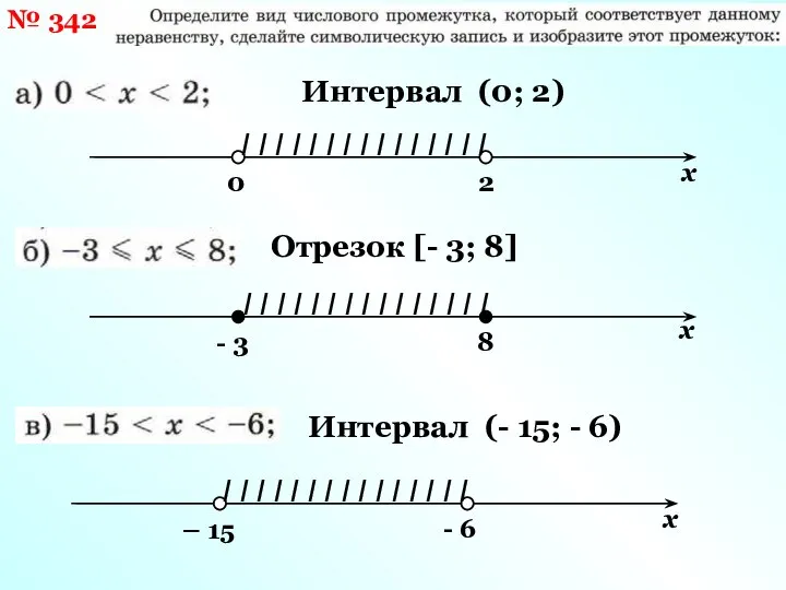 № 342 Интервал (0; 2) I I I I I I