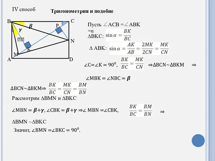 A B C M N K D P IV способ Тригонометрия