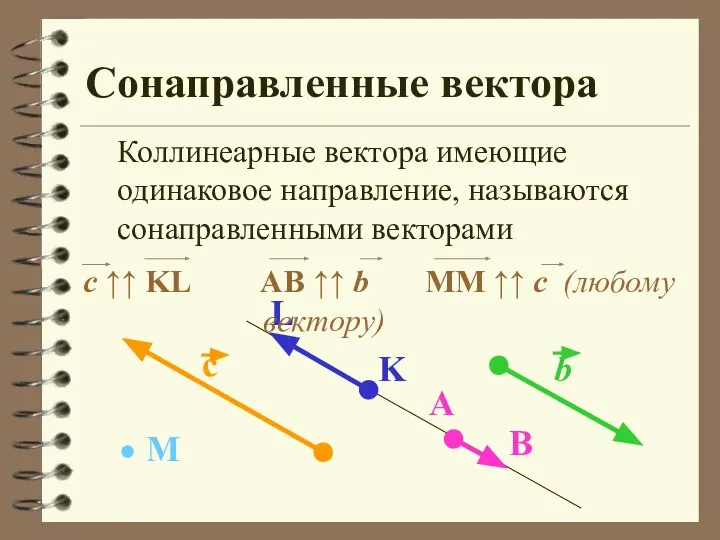 Сонаправленные вектора Коллинеарные вектора имеющие одинаковое направление, называются сонаправленными векторами