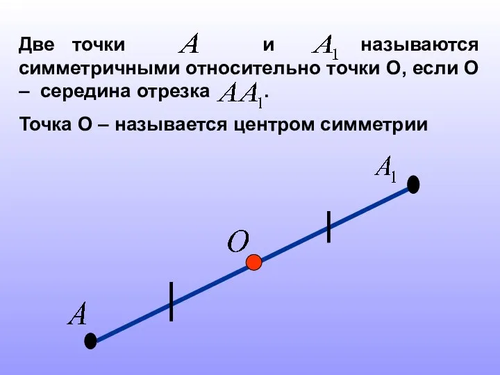 Две точки и называются симметричными относительно точки О, если О –