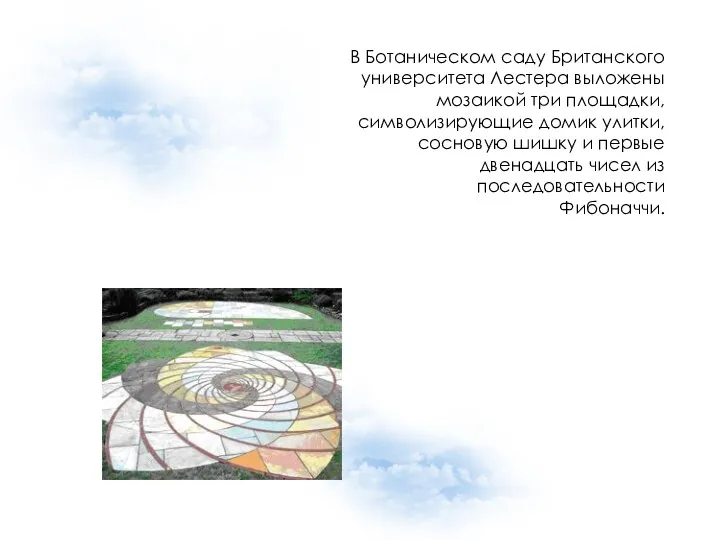 В Ботаническом саду Британского университета Леcтера выложены мозаикой три площадки, символизирующие