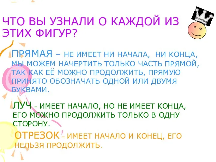 ЧТО ВЫ УЗНАЛИ О КАЖДОЙ ИЗ ЭТИХ ФИГУР? ПРЯМАЯ – НЕ